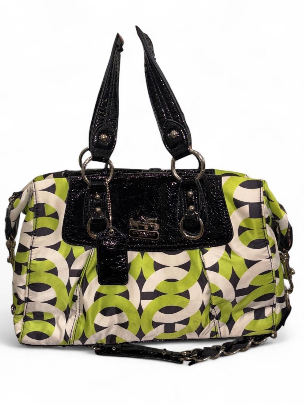 Coach Lime Green and Black Geo Print Satchel